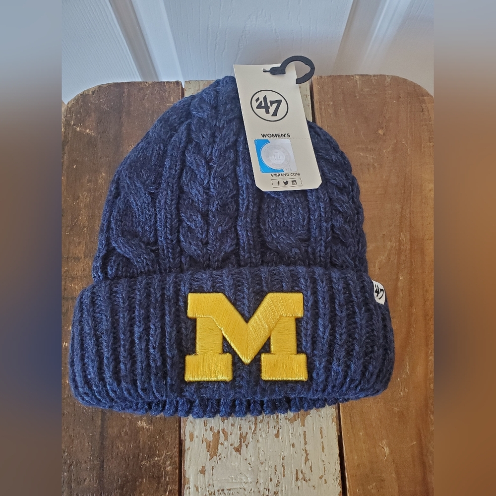 Navy Blue Knit Beanie with Yellow M Logo